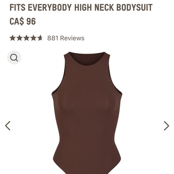SKIMS Fits Everybody High Neck Bodysuit in Cocoa Sz XS *WORN ONCE* - Picture 2 of 4